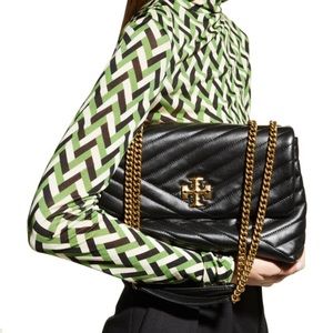 Tory Burch Kira Chevron Leather Shoulder
Bag Black leather